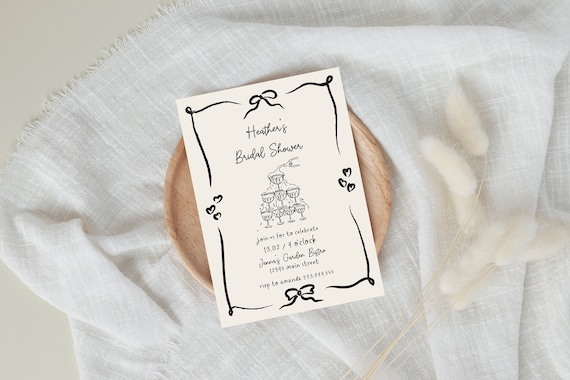Bow Bridal Shower Invite, Ribbon Bridal Shower Invite, HandDraw Bridal Shower Invitation, Old Money Bridal Shower, Champagne Tower Invite