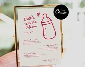 Mocktail Bar Sign, Baby Shower Bar Menu Template, Baby Shower Drink Sign, Hand Drawn Baby Shower Signage Handwritten Bottle Service Menu
