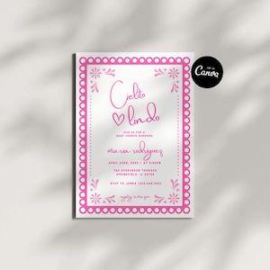 Pink Cielito lindo baby shower invitation pink talavera invitation Mexican baby shower papel picado invite editable Canva template girl