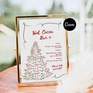 Coquette röd rosett varm chokladkaka skylt, handritad varm chokladkaka skylt, varm chokladstation skylt, handritad dryckesskylt, julfest canvas