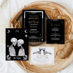 Modern Gothic Tarot Skull Wedding Invitation Suite, Gothic Wedding Invitation Printable Template, Skeleton Wedding Invitation Suite, DIY