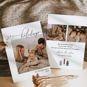 Modern Minimalist Christmas Holiday Card with Photo, Modern Holiday Card Photo Template, 2024 Christmas Card Printable, Holiday Greetings