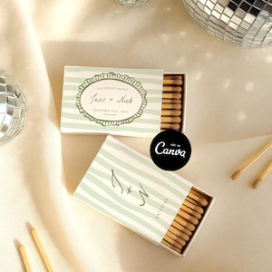 Editable Wedding Matchbox Template, The Perfect Match Favor, Custom Match Box Label, Green Striped Wedding, matchbox wedding just married 46