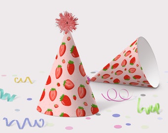 Strawberry Party Hat, Printable Berry First Strawberry, Berry Birthday Party Crown Template, Very Berry Sweet Party Decor Printable