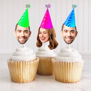 Neon Cupcake Topper, Geburtstag Cupcake Topper, Neon Party Dekorationen, Foto Cupcake Topper, Geburtstags Cupcake Topper, Gesicht Cupcake Topper