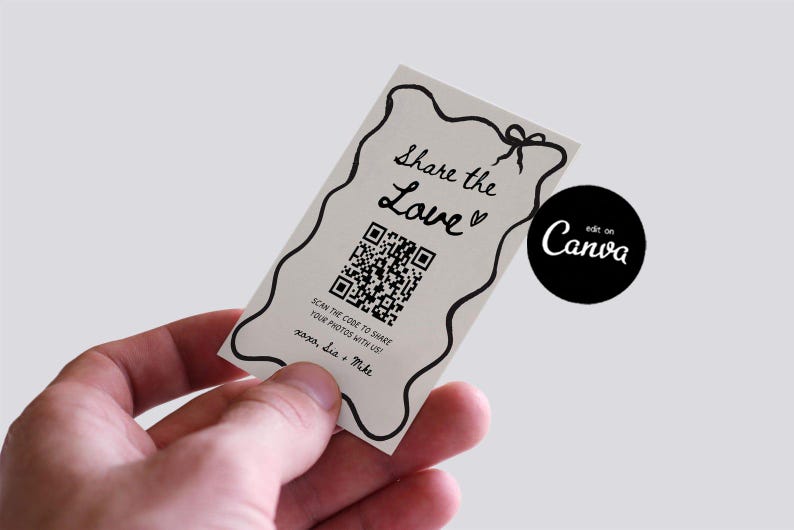 Capture the Love Wedding QR Code Card, Hand Drawn Wedding Photo card, QR code wedding card, Instant Download, Editable Printable Download