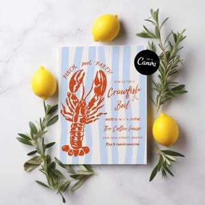 Editable Crawfish Boil Party Invitation, Seafood Boil Invite Hand Drawn Let The Good Times Boil Bayou Blues Louisiana Invite couples shower