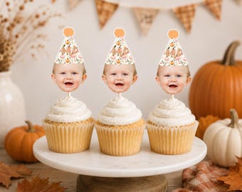 Pink Pumpkin Cupcake Topper, Little Pumpkin Cupcake Topper, Girl 1st Birthday Autumn Decor, Watercolor Pumpkin Toppers, Autumn Fall Toppers