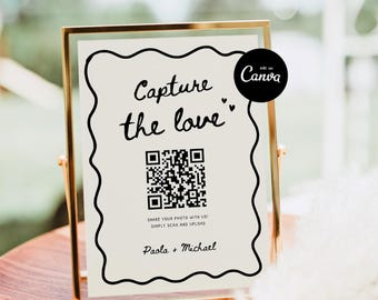 Hand Drawn Capture the Love Sign, Capture the Love Sign Wedding QR Code Sign, Share the Love Sign, Wedding Photo Sign, Signs for Wedding DIY