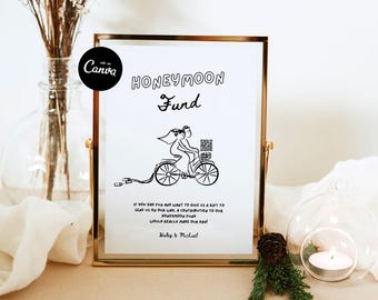 Honeymoon Fund QR Code Sign Template, Minimalist Wedding Cash Gift Sign, Custom Honeymoon Sign, Wedding Cash Gift Honeymoon Qr Code Sign