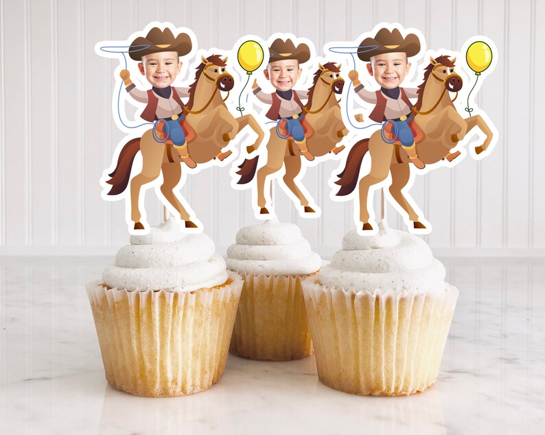 Western Cowboy Cupcake Topper, Saddle up Birthday Decor, Wild West Birthday Party, First Rodeo