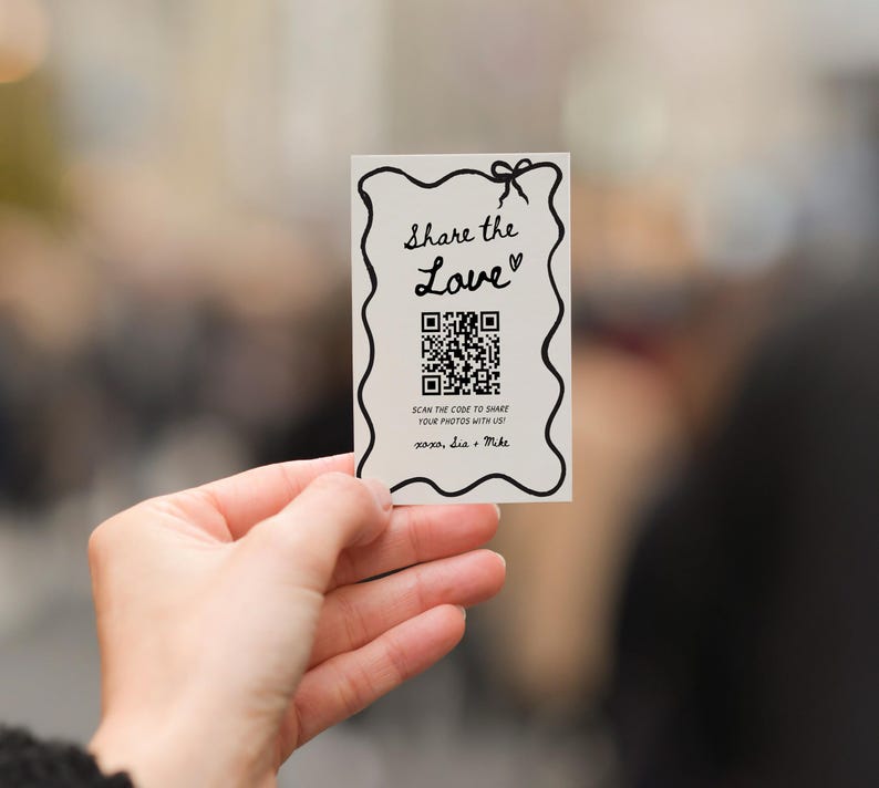 Capture the Love Wedding QR Code Card, Hand Drawn Wedding Photo card, QR code wedding card, Instant Download, Editable Printable Download