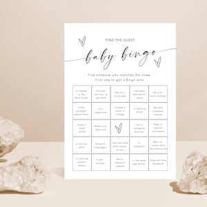 Baby Bingo Game, Find the Guest, Baby Shower Icebreaker, Printable Minimalist Baby Shower Game, Baby Shower Trivia Games Editable DIY