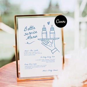 Bottle Service Menu Sign, Signature Mocktail Drink Baby Menu, Non Alcoholic Bar Baby Shower Decor Hand Drawn Template