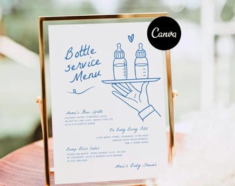 Bottle Service Menu Sign, Signature Mocktail Drink Baby Menu, Non Alcoholic Bar Baby Shower Decor Hand Drawn Template