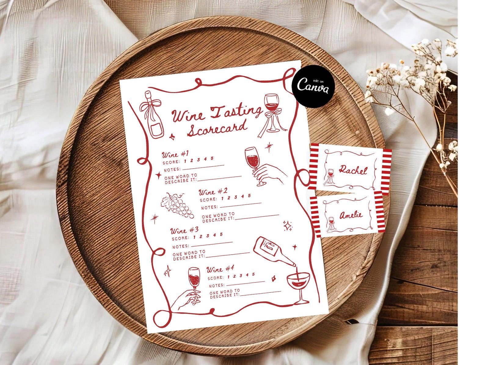 Wine Tasting Score Card Set, Wine Tasting Notes Scorecard, Date Night ...