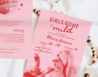 Girls Gone Mild Bachelorette Itinerary Template, Editable Girls Night Invitation, Bridal Slumber Party, Bridal Shower Pajama Party Invite