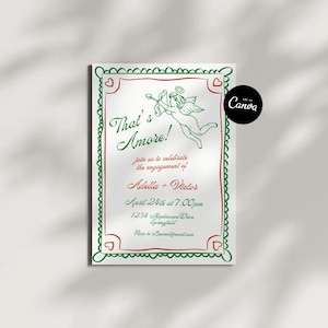 That's Amore Engagement Party Invitation, Italian Bridal Shower Invites, Bridal Shower Invitation, Whimsical Hand Drawn Editable Template