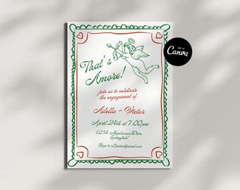 That's Amore Engagement Party Invitation, Italian Bridal Shower Invites, Bridal Shower Invitation, Whimsical Hand Drawn Editable Template