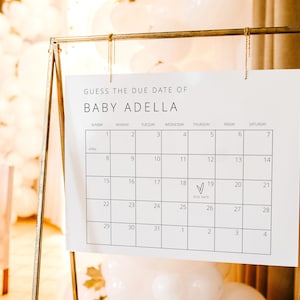 Due Date Calendar Sign Template Baby Shower Calendar Game Modern Baby Shower Prediction Sign Printable Game Sign Templett