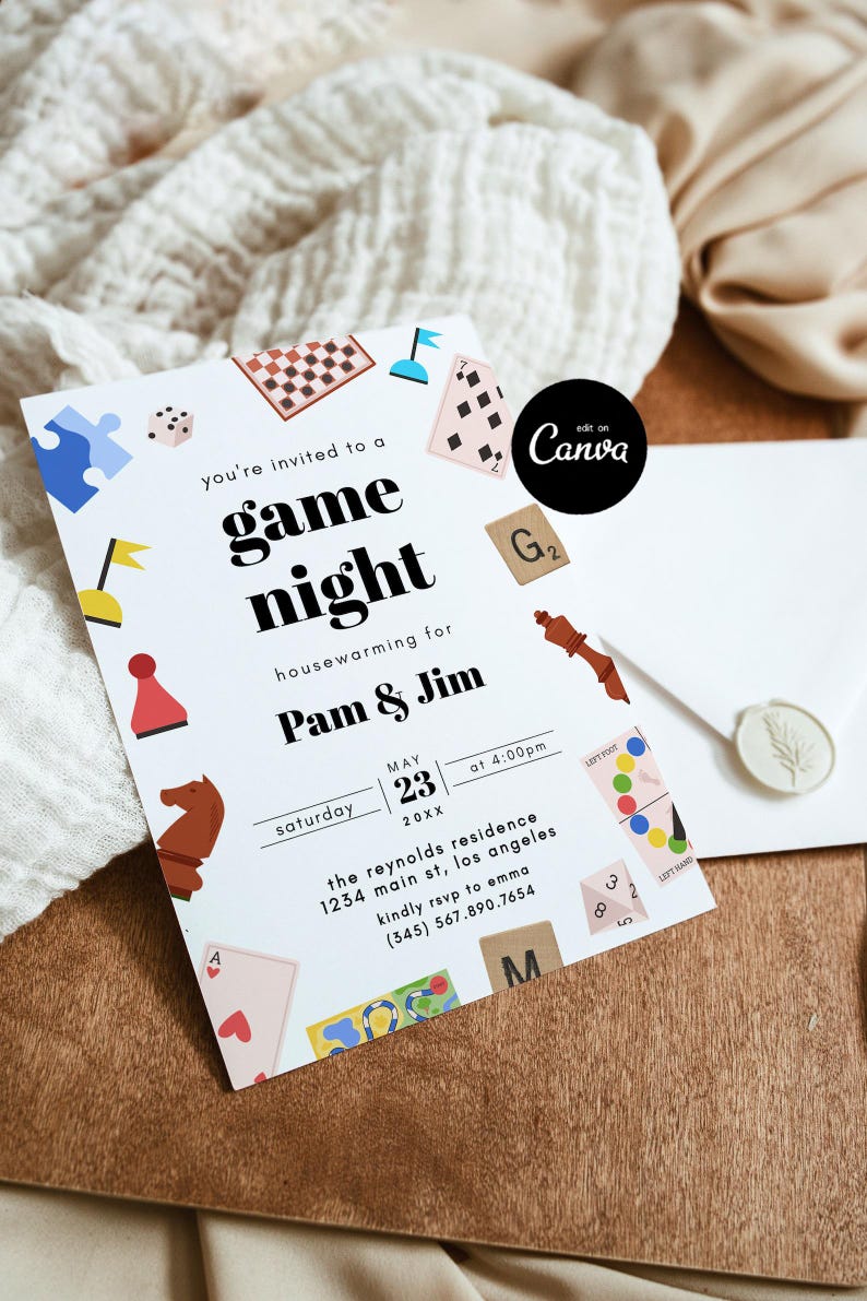 Game Night Party Invitation, Game Night Housewarming Invite, New Home Housewarming Invitation, Editable Template 100% Editable Canva