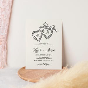 Engagement Party Invitation Illustration invite, Handwritten Vintage engagement invite, we&#39;re engaged Invite Engagement Party Hand Drawn