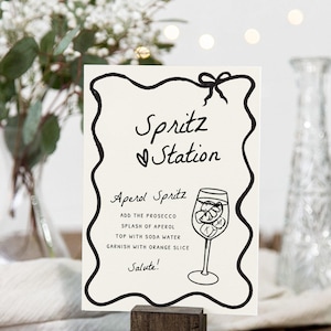 Aperol Spritz Station Schild Vorlage, Gewelltes Hochzeitstischschild, Handgezeichnetes Hochzeitstischdekor, Aperol Spritz Barschild, Barmenüschild