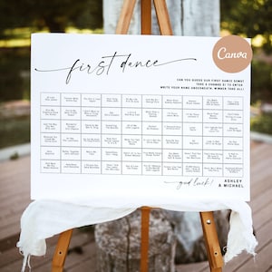 Hochzeit Erstes Tanz-Gewinnspiel, einzigartige lustige Hochzeitsaktivität, Spiele für Hochzeit, Hochzeitstischspiele Canva, Schilder für Hochzeitsfeier