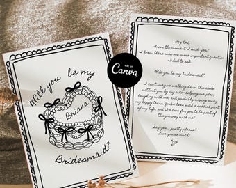 Hand Drawn Bridesmaid Proposal Card, Will You Be My Bridesmaid Personalized, Whimsical Bridesmaid Proposal, Maid of Honor Proposal Wedding
