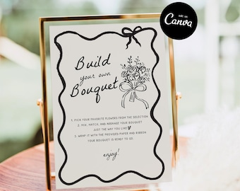 Hand Drawn Build Your Own Bouquet Template, Flower Bar Sign, Floral Bridal Shower Sign, Flower Bar Cart Poster Baby Shower Printable