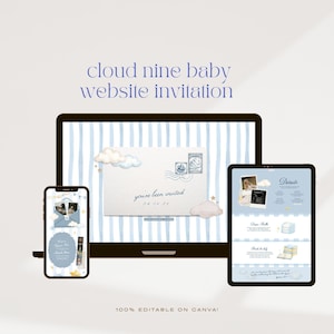 Cloud Nine Baby Shower Website Invitation Canva, Cloud Nine Baby Theme Invite Gender Neutral Template, Cloud 9 Heaven Sent Baby Shower