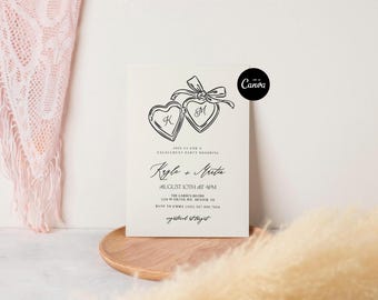 Engagement Party Invitation Illustration invite, Handwritten Vintage engagement invite, we're engaged Invite Engagement Party Hand Drawn