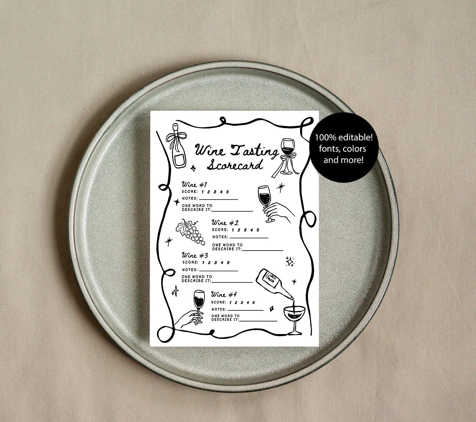 Wine Tasting Score Card Set, Wine Tasting Notes Scorecard, Date Night ...