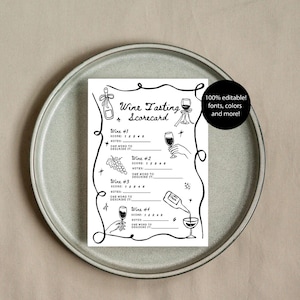 Wine Tasting Score Card Set, Wine Tasting Notes Scorecard, Date Night Ideas, Wine Blind tasting Game, Wine Scoring, Wine Tasting Card Canva image 3