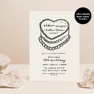 Older Wiser Hotter Birthday Invite, Unique 30th Birthday, Trendy 30th Invites, 21st Birthday Invite, Cheers to 20 Years, Heart Cake Invite