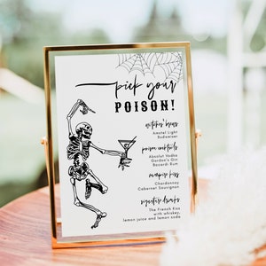 Modèle de menu Halloween choisissez votre bar empoisonné, imprimable Halloween boissons signe, menu cocktail squelette fantasmagorique, signe de barre de fête d'Halloween bricolage