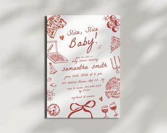 Slice slice Baby Shower Invitation, Hand Drawn Pizza Baby Shower Invite, Italian Baby Shower Party, Special Delivery Baby Shower, Ciao Baby
