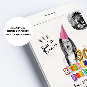 Fun 30th Birthday Invitation Template, Photo Birthday Invite Editable Canva, 21st Invitation ANY AGE modern aesthetic image 5