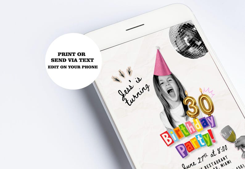 Fun 30th Birthday Invitation Template, Photo Birthday Invite Editable Canva, 21st Invitation ANY AGE modern aesthetic image 5