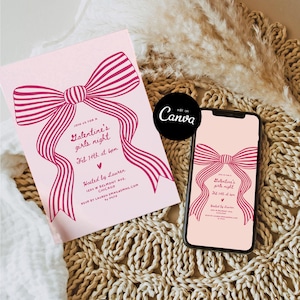 Galentines Party Invitation Hand Drawn Valentines Day Invite Whimsical Galentines Girls Night Invite Valentines Brunch Coquette Bow Canva