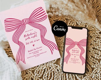 Zaproszenie na imprezę Galentines, ręcznie rysowane zaproszenie na Walentynki, fantazyjne zaproszenie na wieczór panieński Galentines, walentynkowy brunch, kokietka, Canva