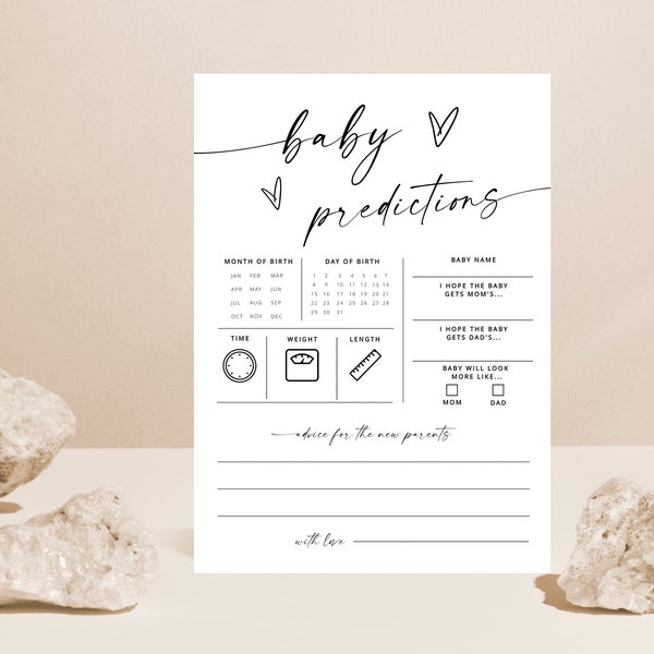 Minimalist Baby Predictions Card, Baby Shower Games, Advice & Wishes for Parents To Be, Baby Predictions and Advice, Baby Template Games