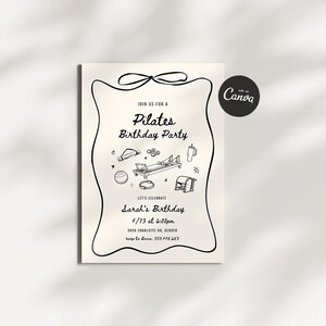 Pilates Party Birthday Invitation, Pilates and Matcha, Pilates and Lattes, Pilates Birthday Party Invite, Pilates Editable Digital Template image 1