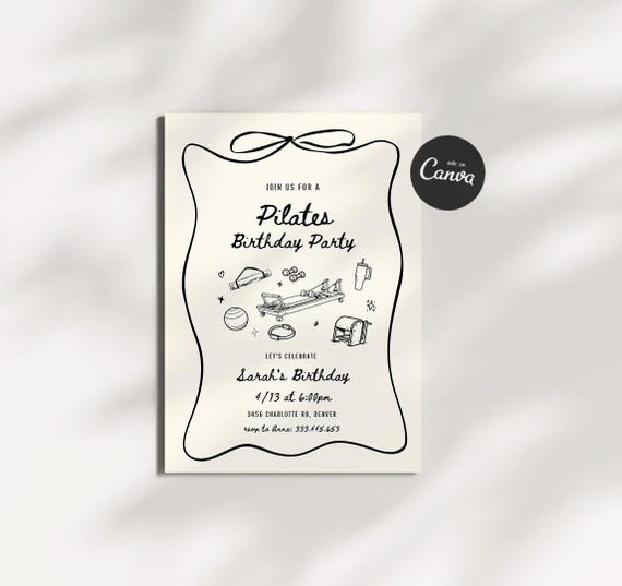 Pilates Party Birthday Invitation, Pilates and Matcha, Pilates and Lattes, Pilates Birthday Party Invite, Pilates Editable Digital Template