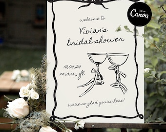Handwritten Welcome Sign Template Whimsical Scribble Illustration Welcome Wedding Sign Wavy Border Fun Bridal Shower Hand Drawn Signs Canva
