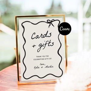 Hand Drawn Cards and Gifts Sign Template, Wedding Card Box Sign, Handwritten Whimsical Wedding Signs, Wavy Wedding Table Signs, Ribbon Decor