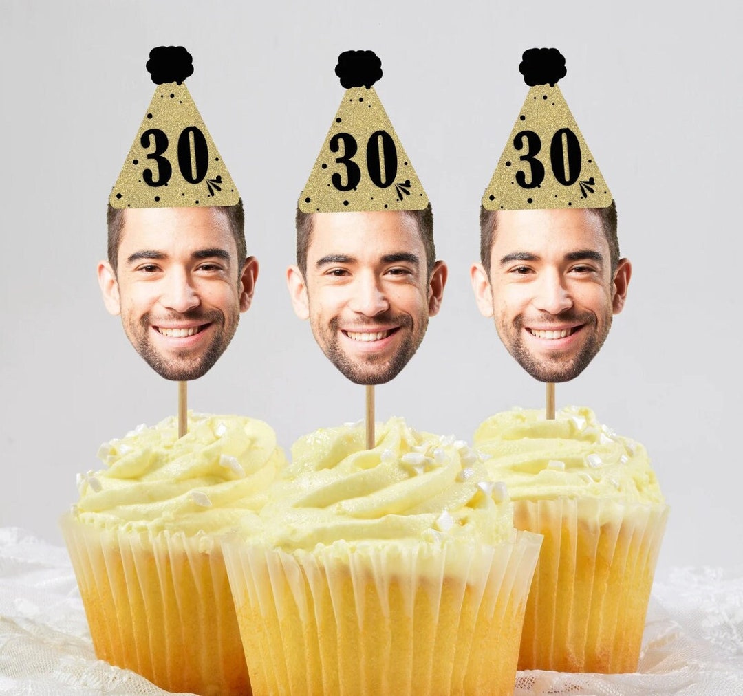 Gold Cupcake Toppers Printable, Photo Cupcake Toppers 30th 40th 50th