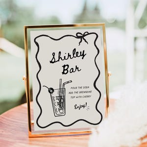 Shirley Temple Bar Sign, Shirley Temple Cherry Mocktail Signature Drink Bar Menu Template Poster Non Alcoholic Grad Baby Bridal Shower Decor