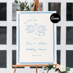 Cartello di benvenuto "Due pesci in meno nel mare", cartello per la festa nuziale delle coppie di pescatori, festa nuziale delle coppie di due pesci in meno nel mare, fidanzamento