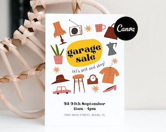 Yard Sale Template, Garage Sale Flyer Canva, Yard Sale Multi-Family Poster, School Church Fundraiser, Neighborhood Rummage Sale Event Evite